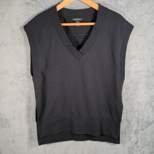 Athleta Retroterry V-Neck Sweatshirt Vest Sz XS Stretch Black Preppy Oversized